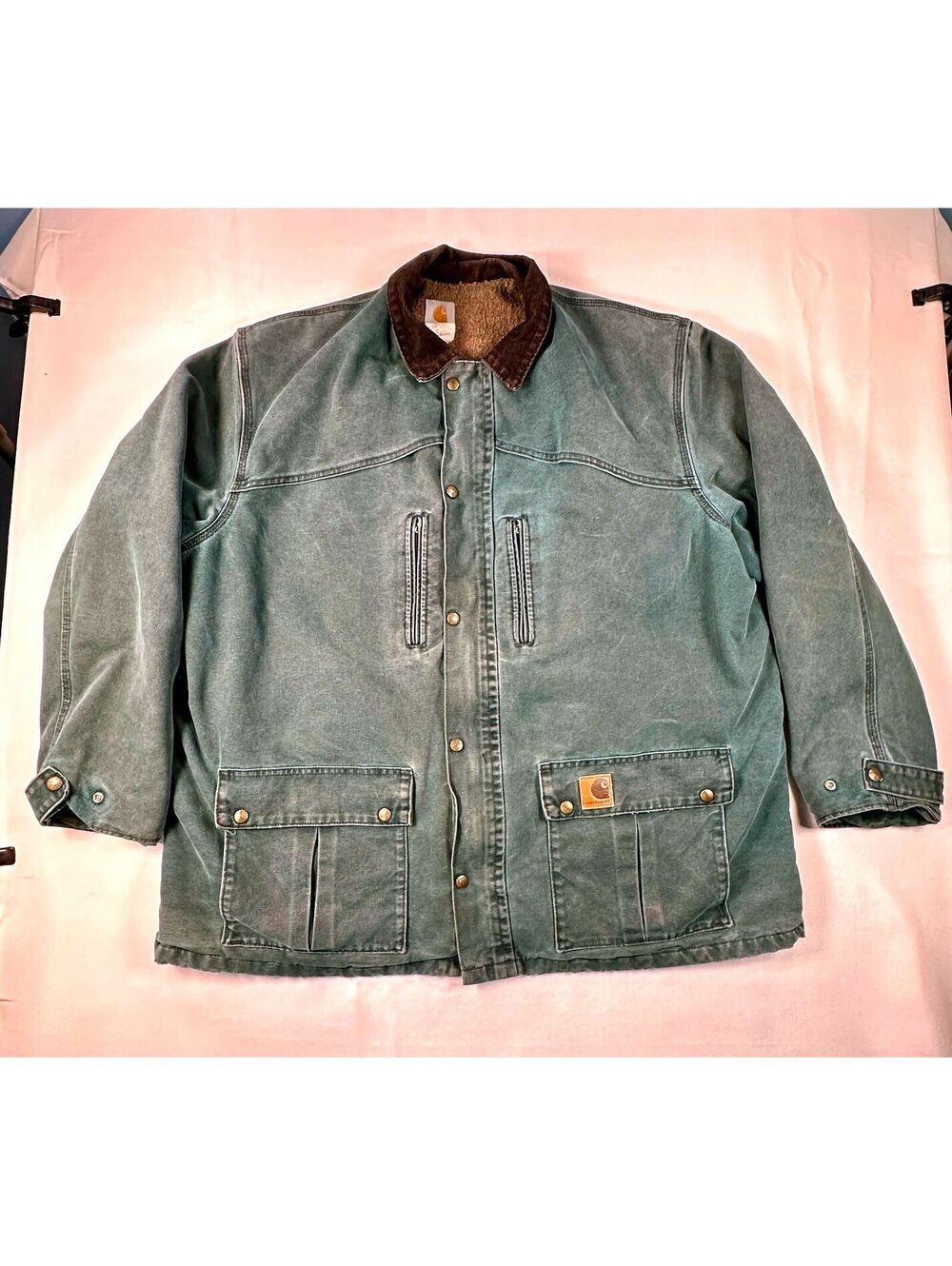 Vintage 1999 Carhartt C10HTG Hunter Green Blanket Lined Chore Coat Tall 2XL USA